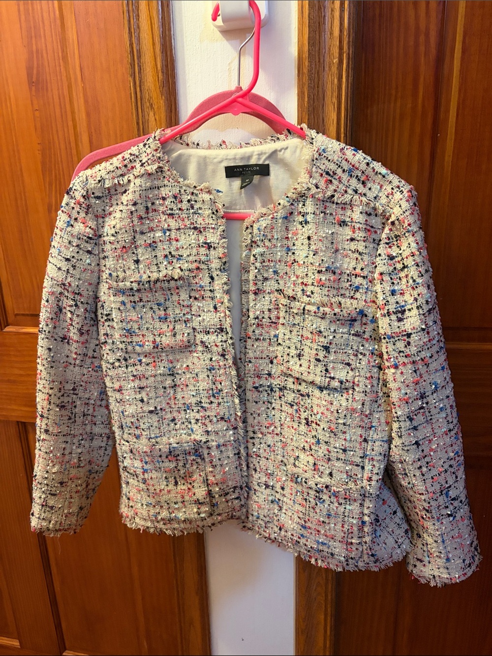 Ann Taylor Cream Tweed Jacket with Multicolor Speckle